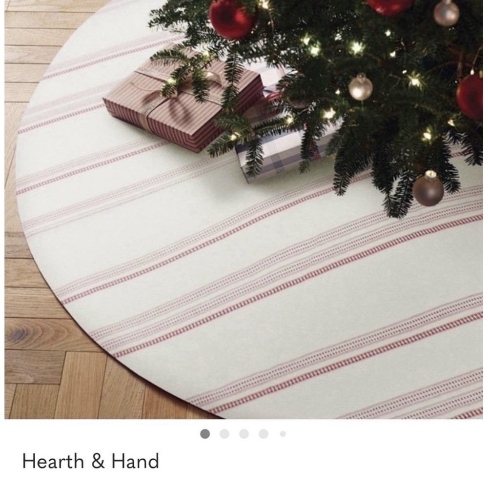 Hearth & Hand Christmas Tree Skirt Red Ticking 9" Diameter Modern Farmhouse